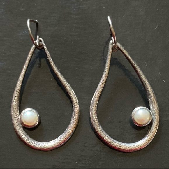 SILPADA Long, Pear Shaped, Silver & Pearl Earrings - Picture 2 of 5